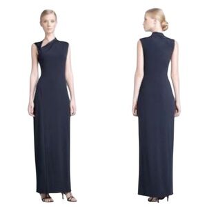 Tahari NWT Navy Blue Jersey Jeanie Minimalist Contemporary Maxi Dress Small